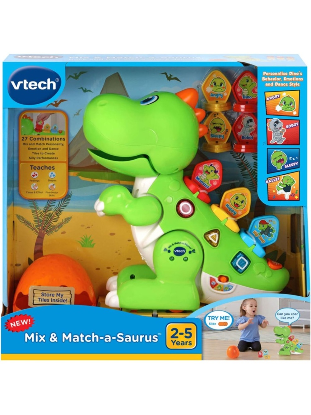 VTech Green Dino Learning Toy with Interactive Emotion Tokens - Picture 7 of 10